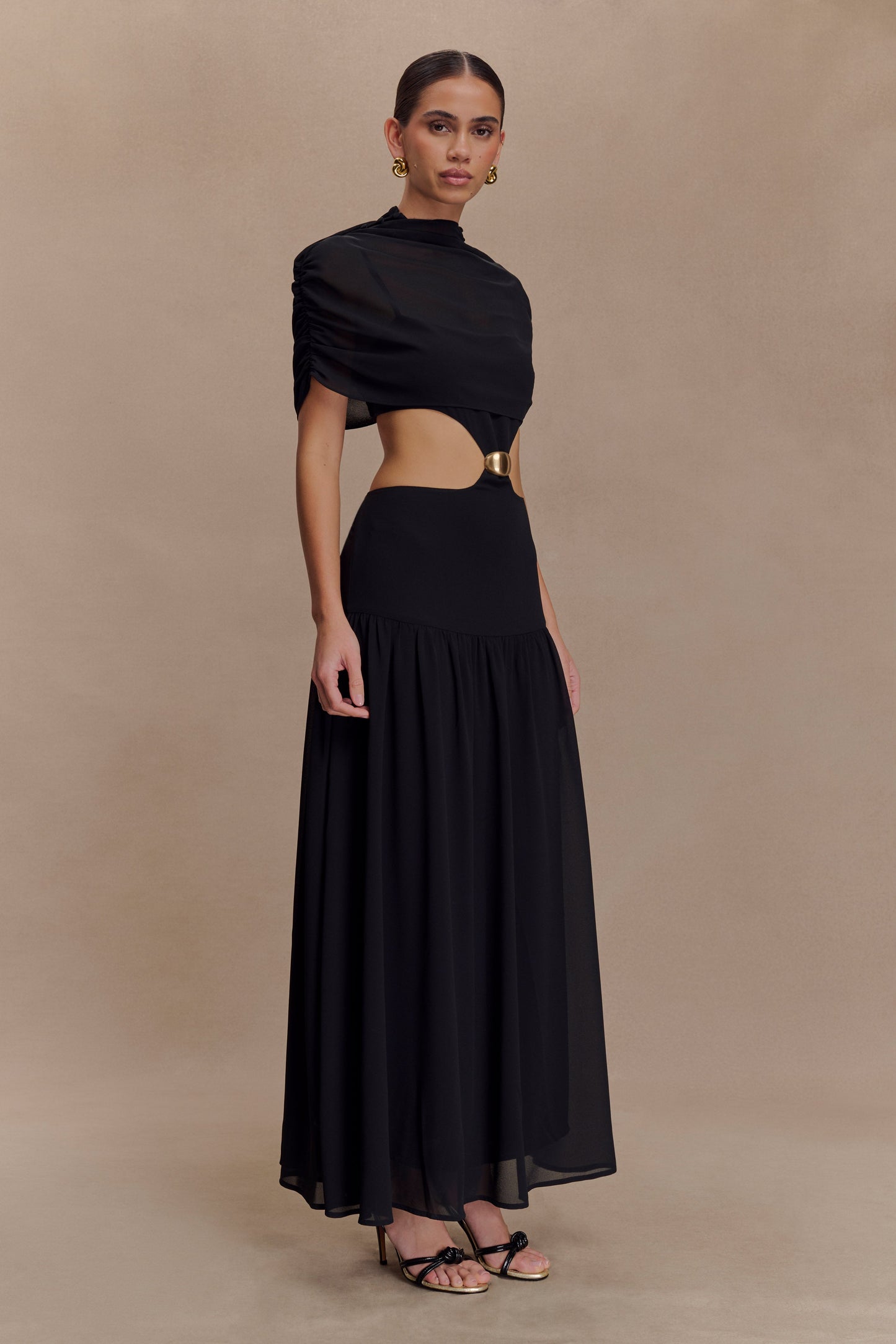 Vestido midi de chiffon Georgina - Negro