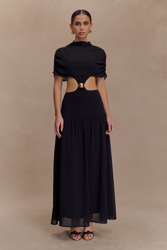Vestido midi de chiffon Georgina - Negro