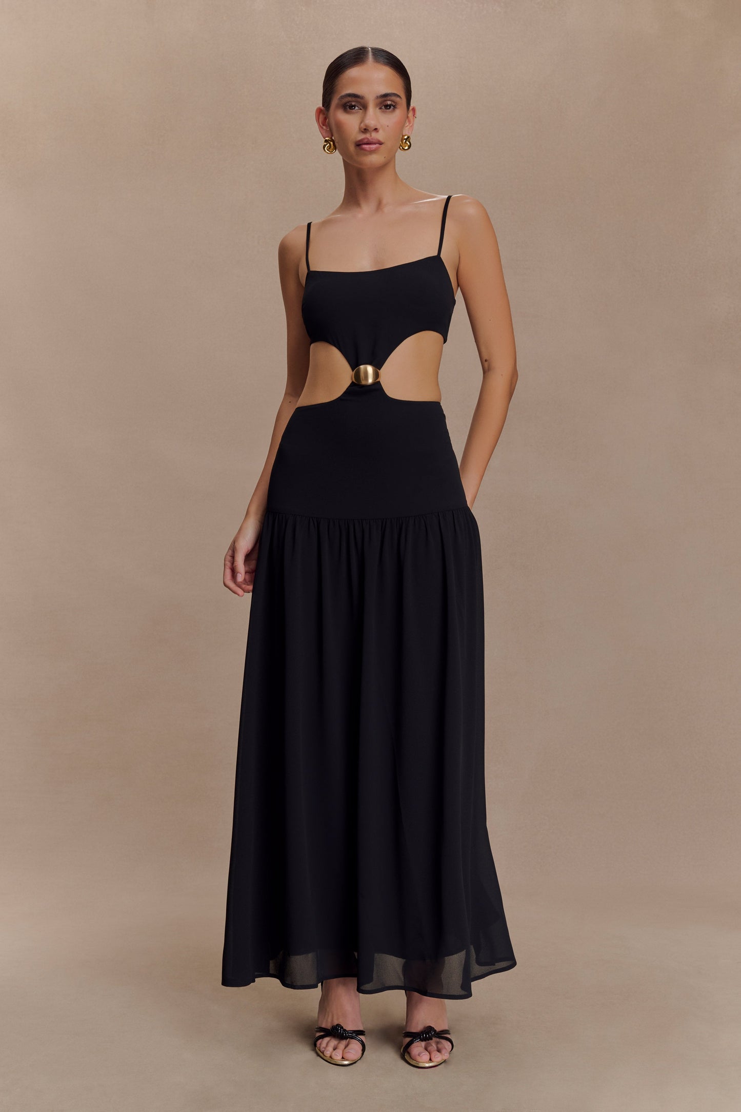 Vestido midi de chiffon Georgina - Negro
