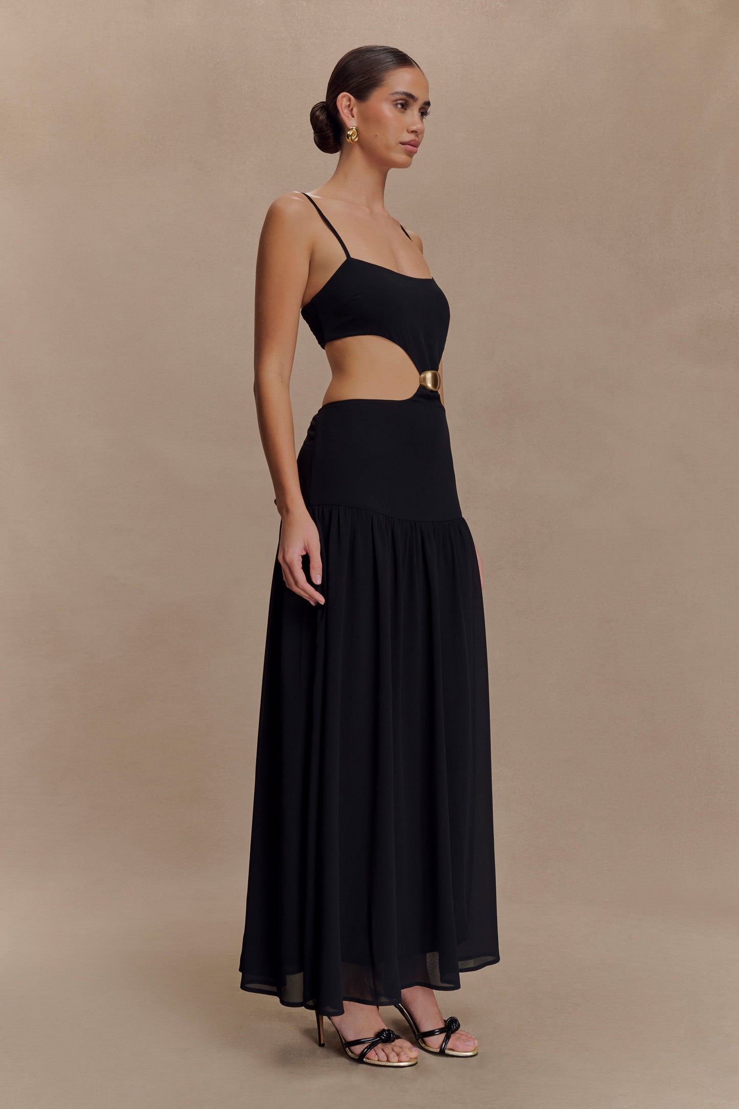 Vestido midi de chiffon Georgina - Negro