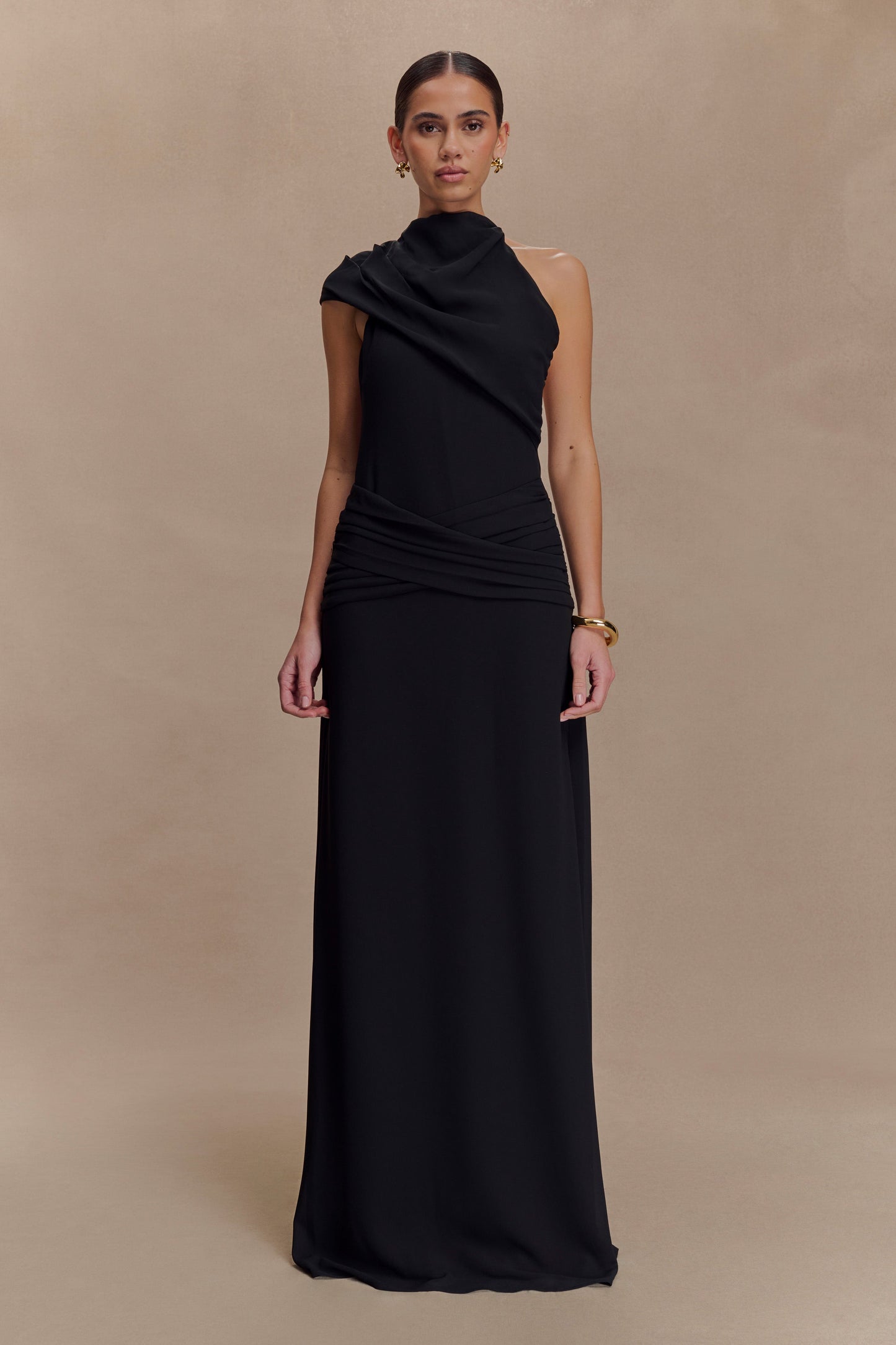Vestido largo de gasa Analia - Negro