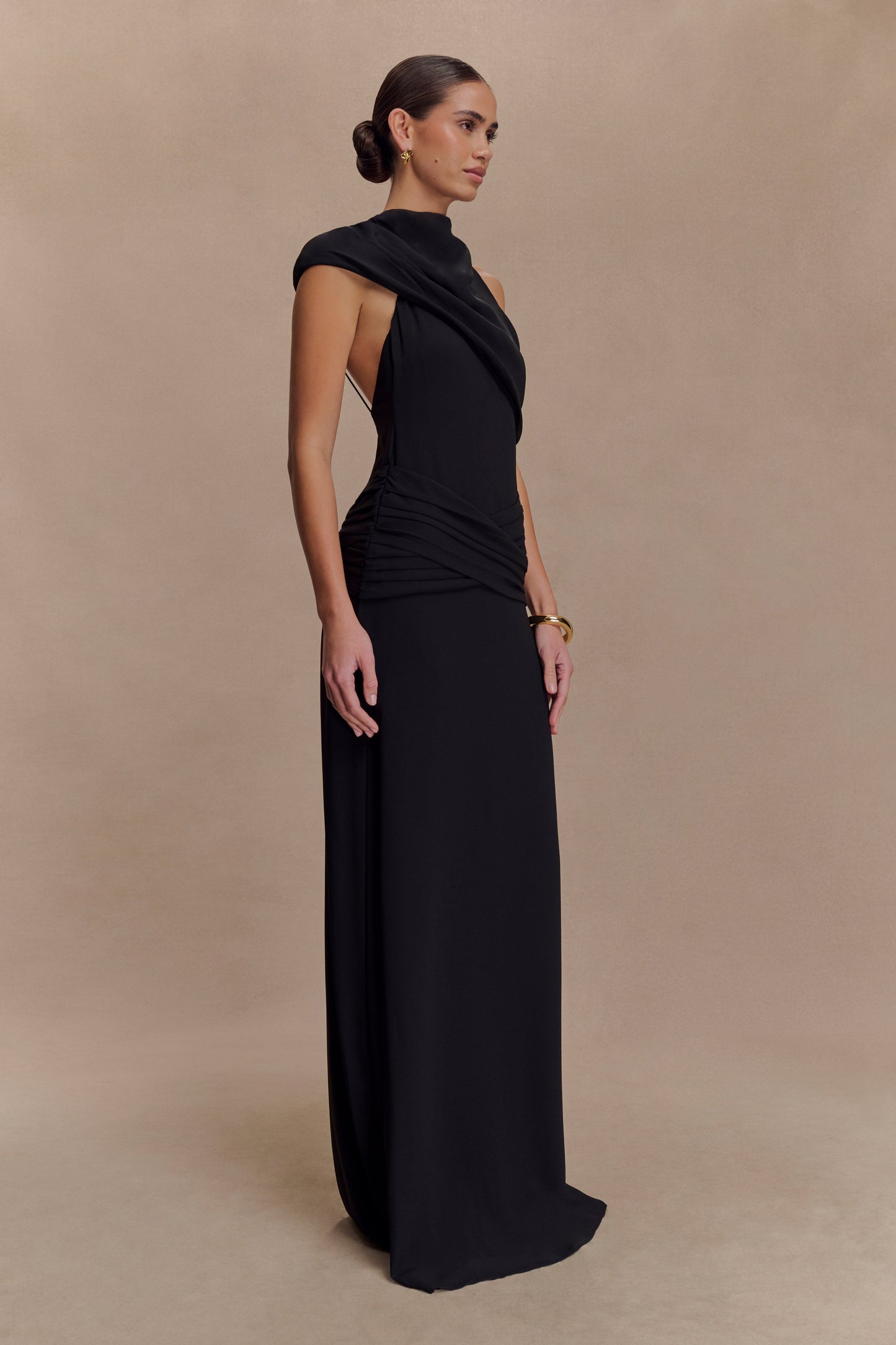 Vestido largo de gasa Analia - Negro