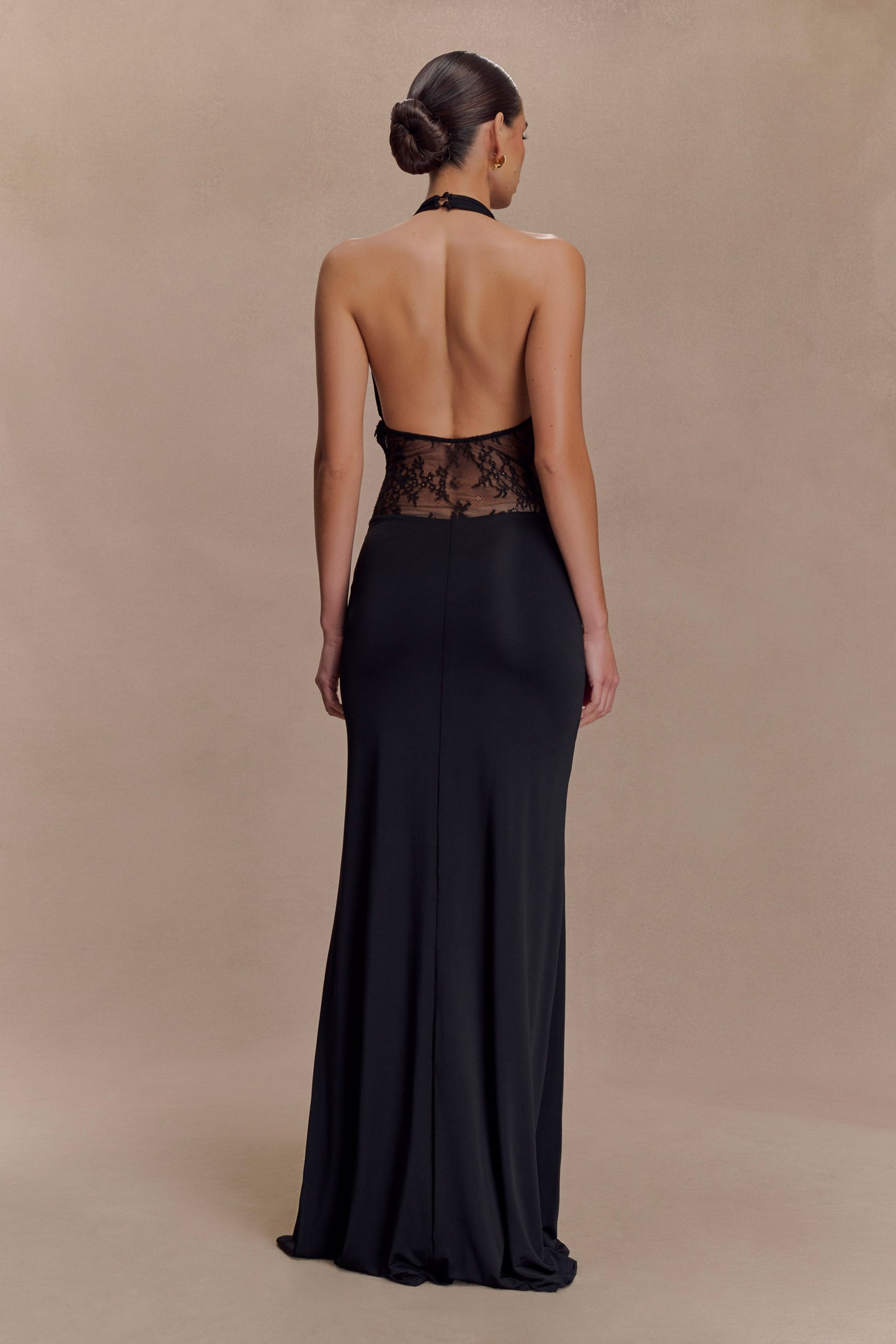 Vestido Maxilo Largo de Encaje y Rizo Bonnie - Negro