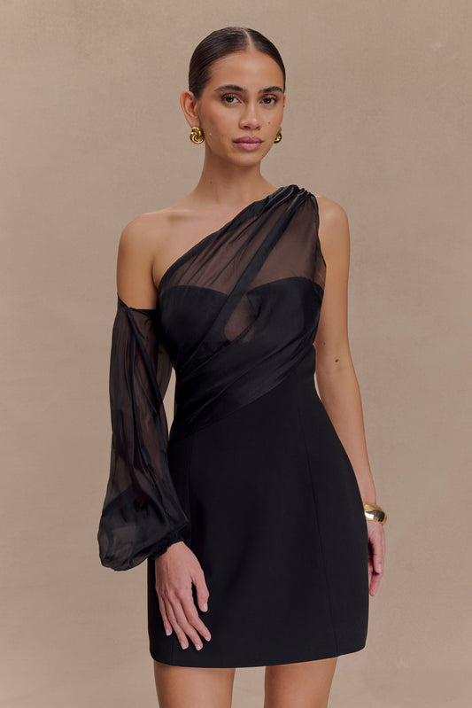 Vestido Mini de Organza Effie con una Mangare - Negro