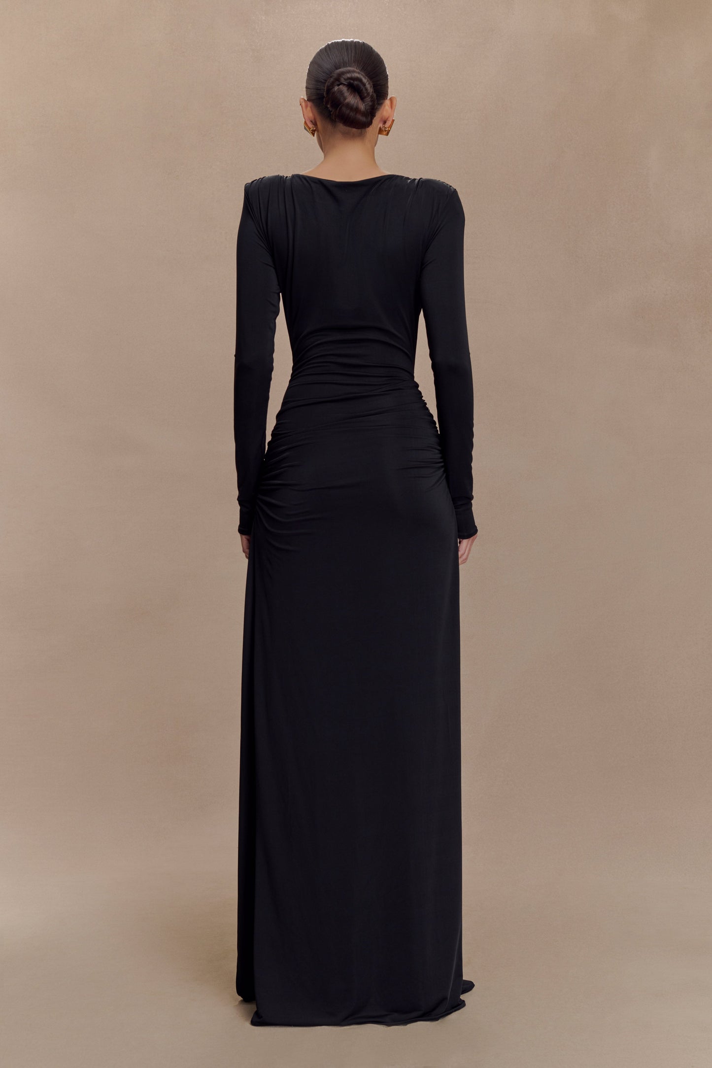 Vestido largo de manga larga con fruncido Deanna - Negro