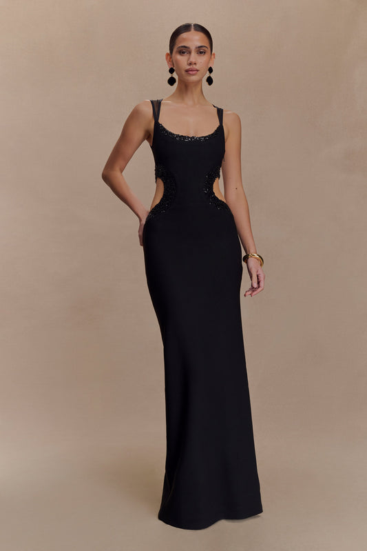 Vestido maxi de crepé con cuentas Angelique - Negro