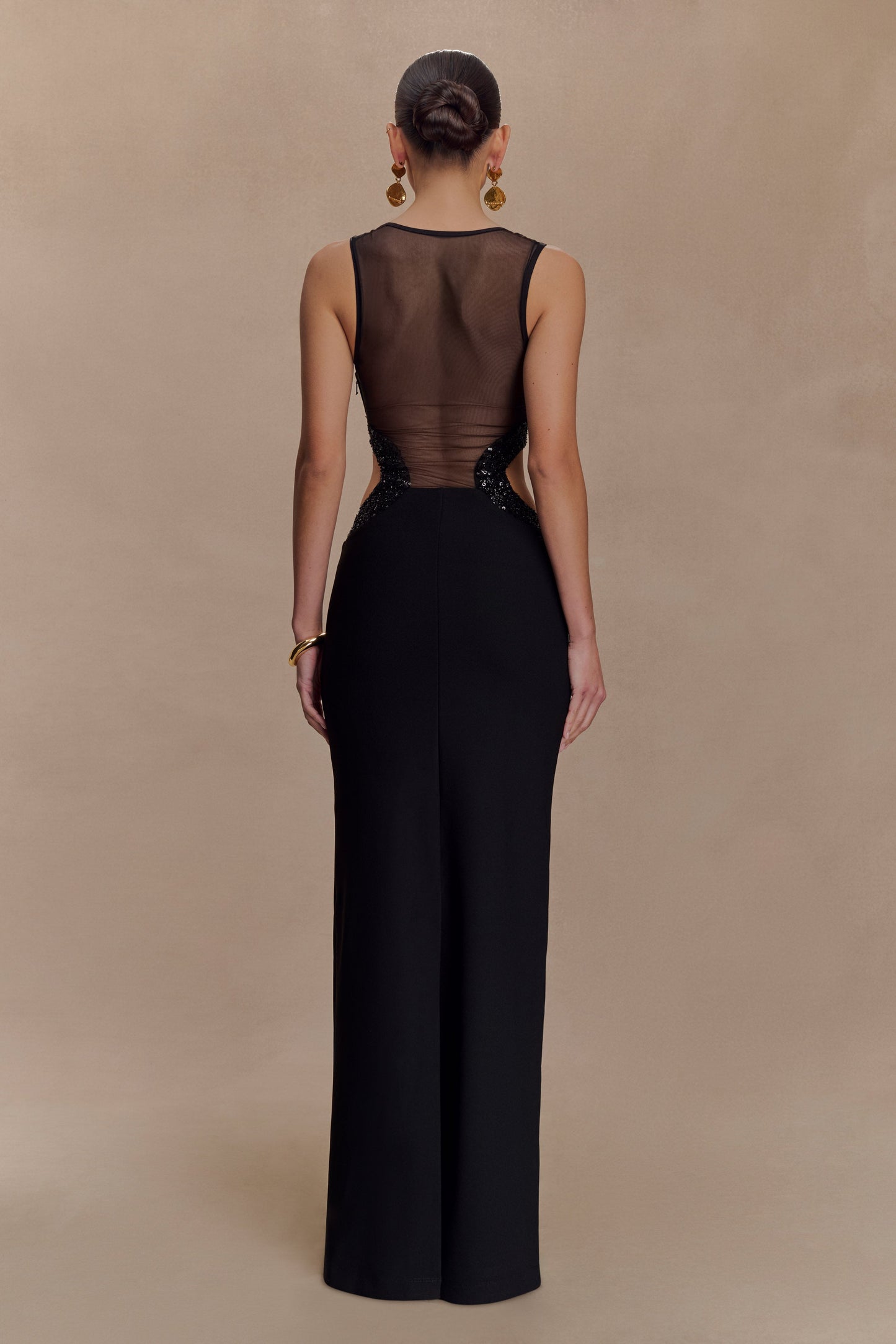Vestido maxi de crepé con cuentas Angelique - Negro