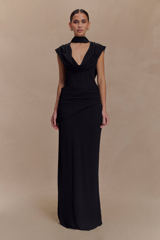 Vestido maxi de gasa Giulia Draped en negro