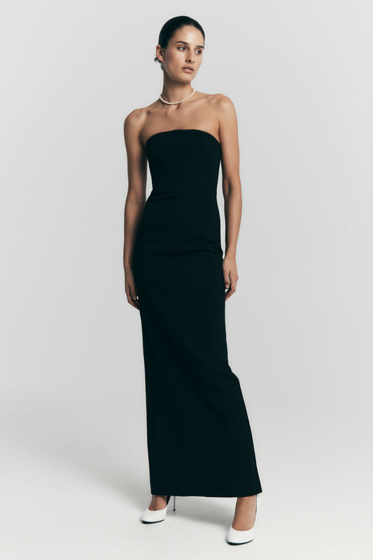 Vestido maxi sin tirantes de crepé Kalila - Negro