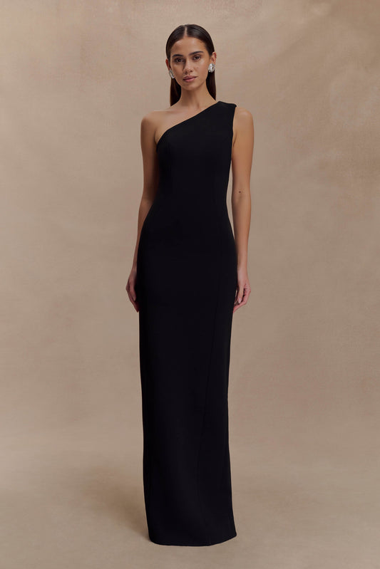 Vestido maxi de crepé de un hombro Milena - Negro