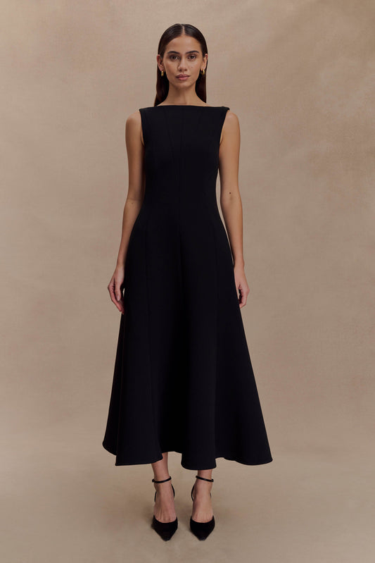 Vestido midi en línea A de crepé Callista - Negro