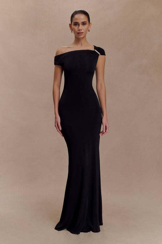 Vestido Maxi Slinky Kinsley con herrajes - Negro