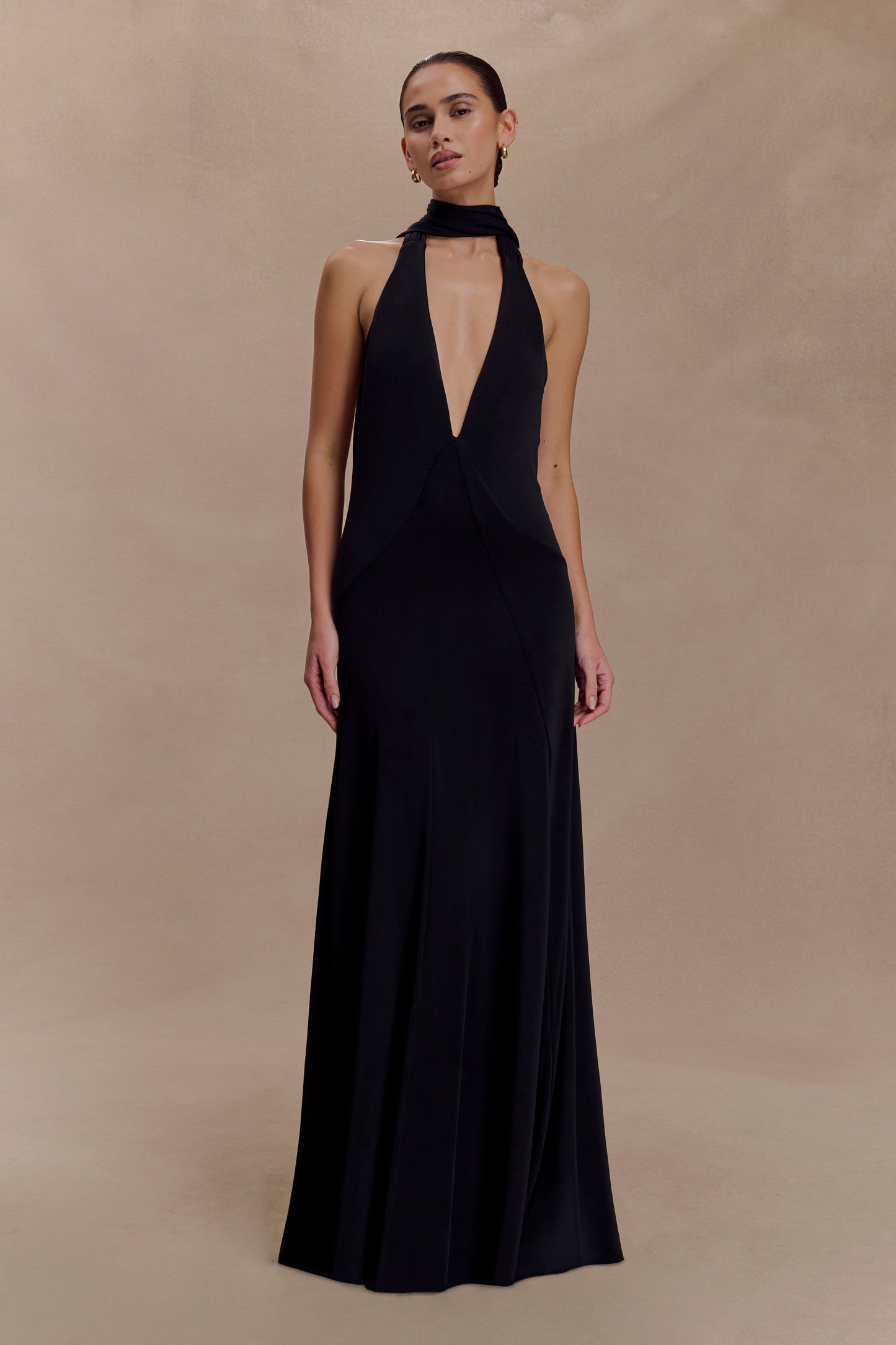 Vestido Maxi Slinky Juliet Con Bufanda - Negro