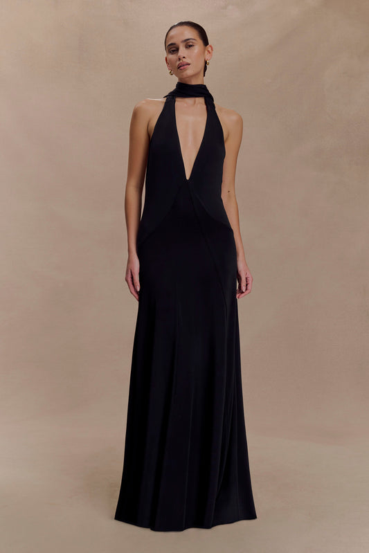 Vestido Maxi Slinky Juliet Con Bufanda - Negro