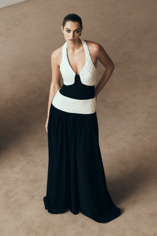 Vestido maxi de chiffon Celine - Negro/Blanco