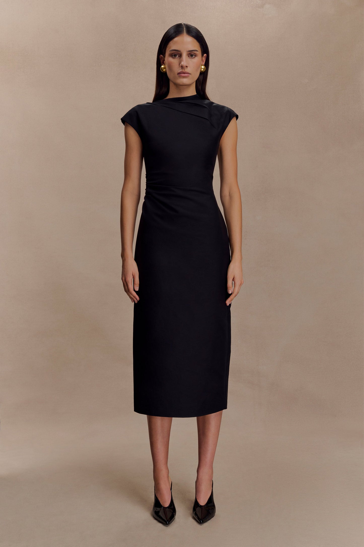 Vestido midi de algodón Lorena - Negro