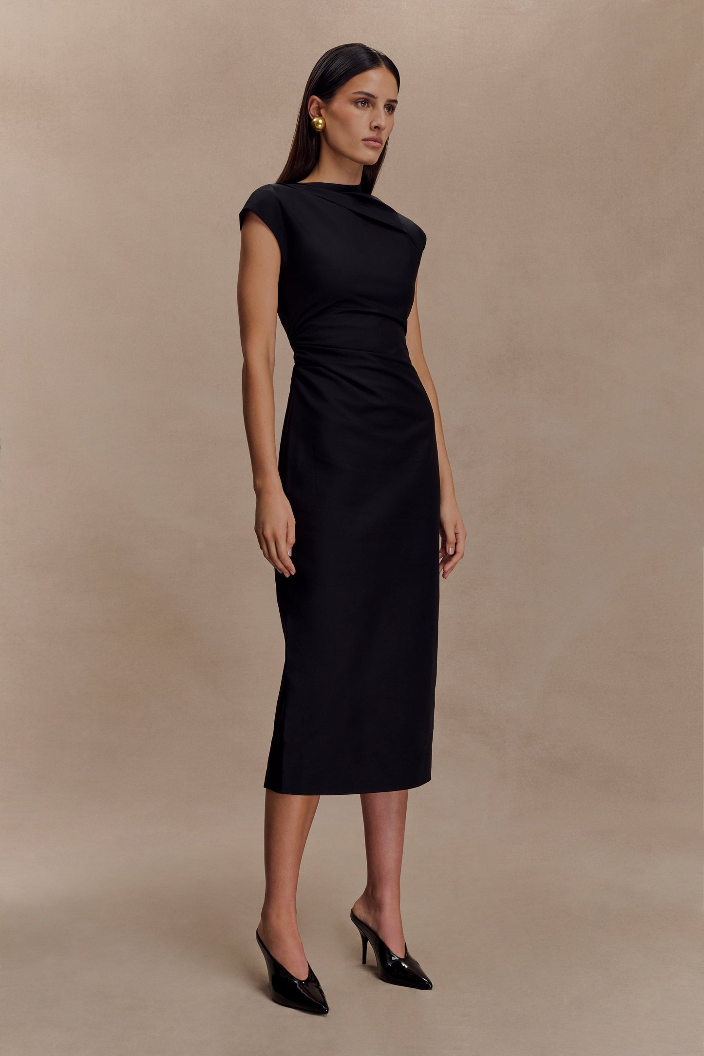 Vestido midi de algodón Lorena - Negro