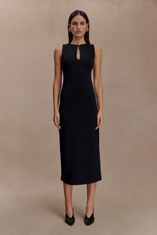 Vestido midi sin mangas Norah de crepé - Negro