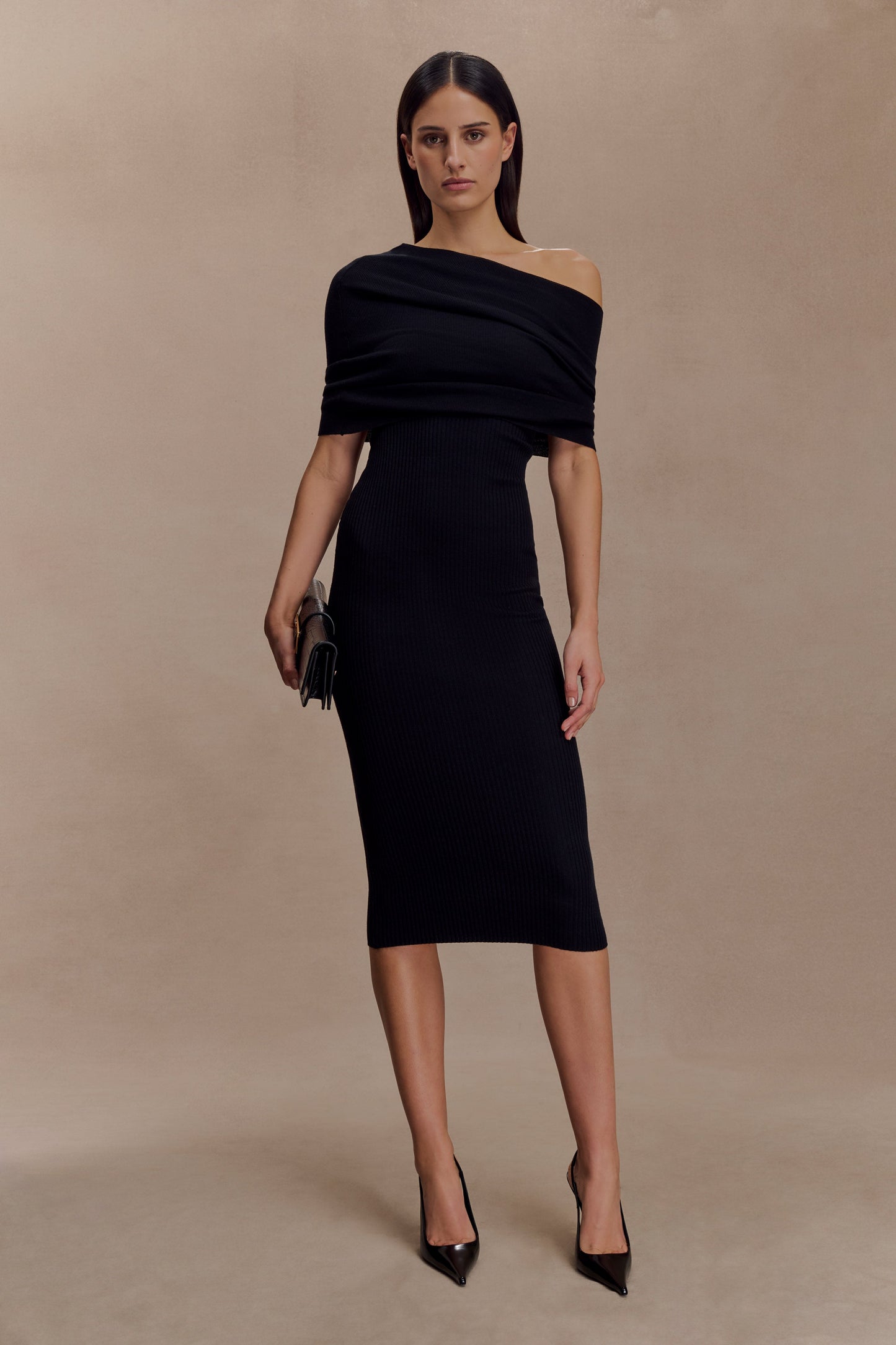 Vestido midi de punto con mezcla de cachemira Zandie - Negro