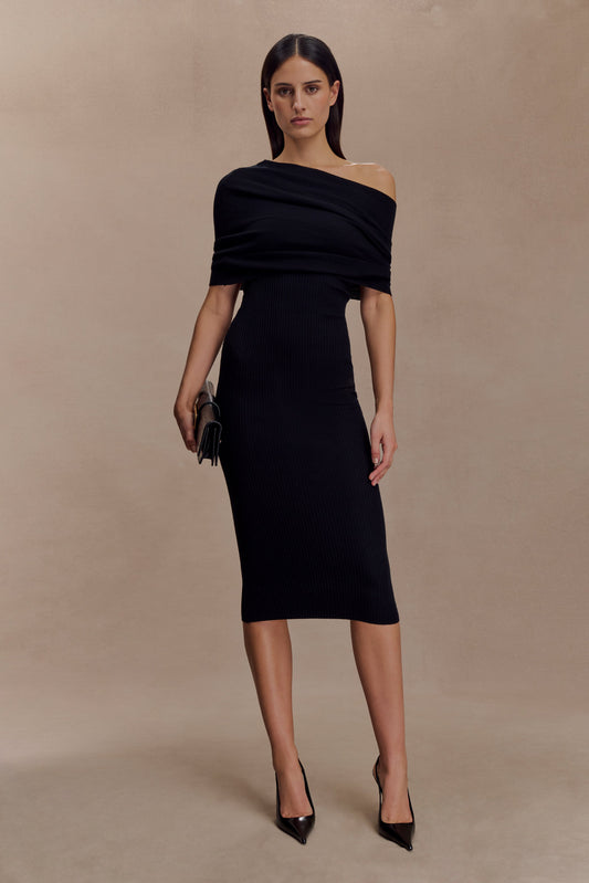 Vestido midi de punto con mezcla de cachemira Zandie - Negro