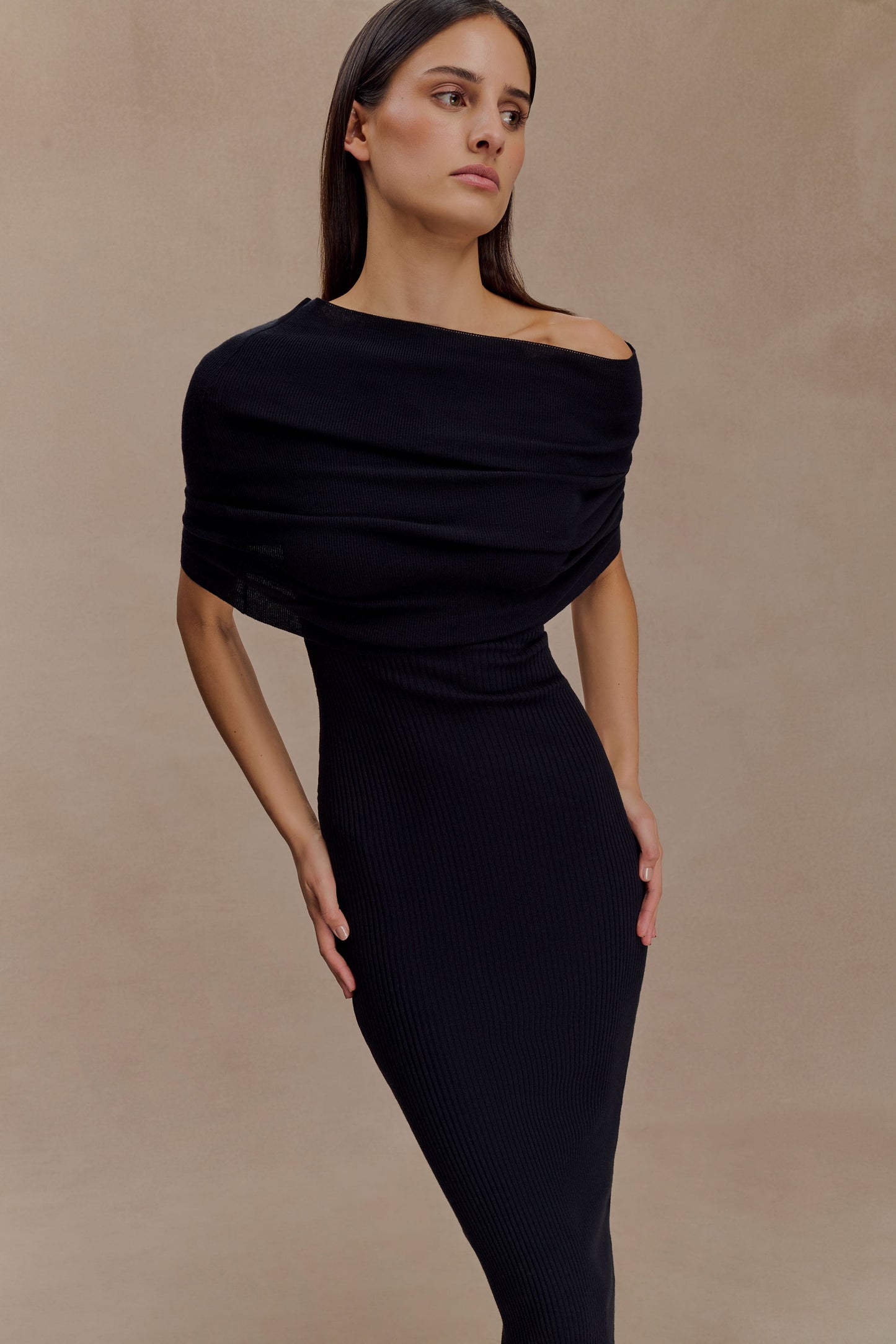 Vestido midi de punto con mezcla de cachemira Zandie - Negro