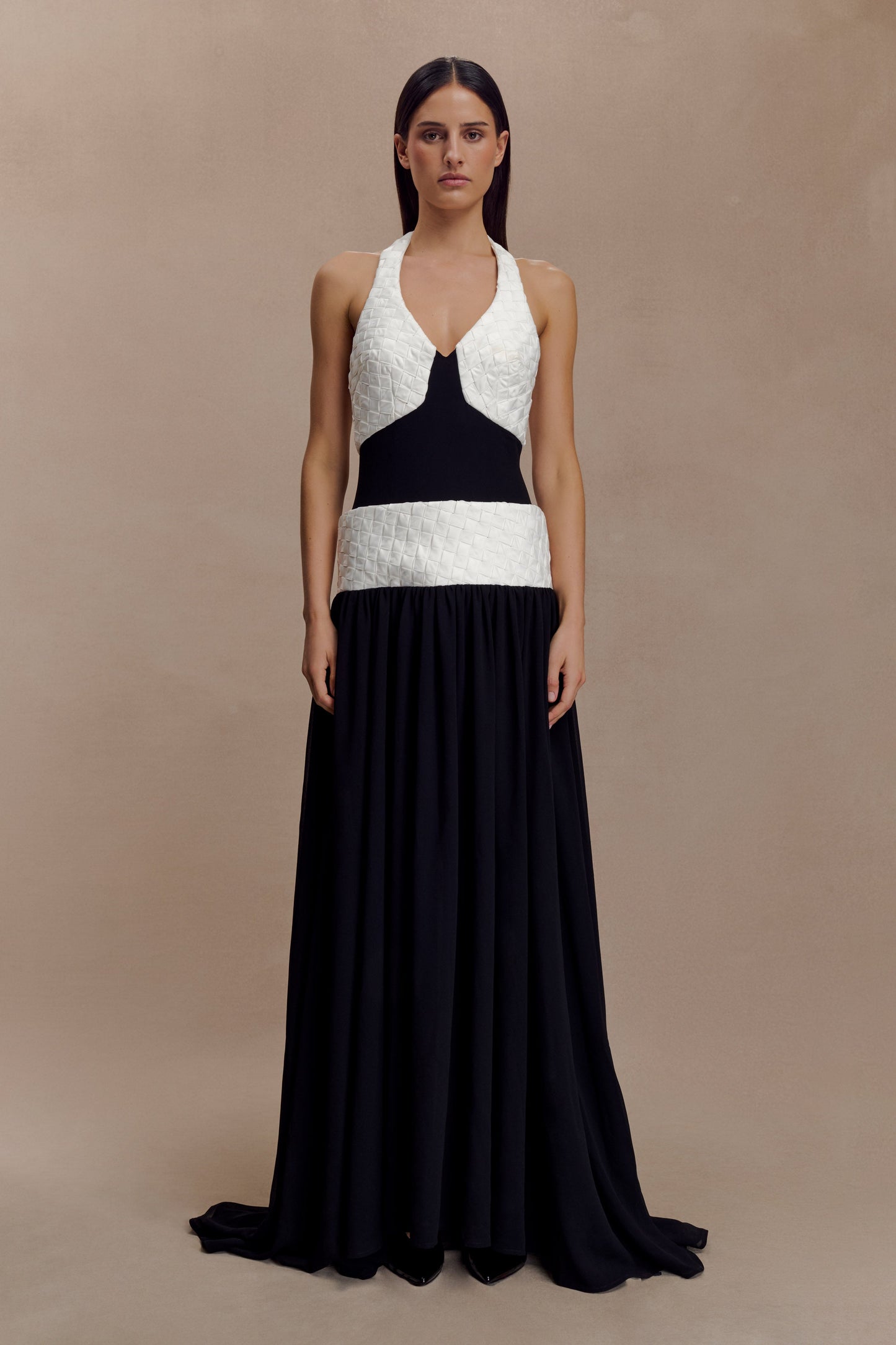 Vestido maxi de chiffon Celine - Negro/Blanco