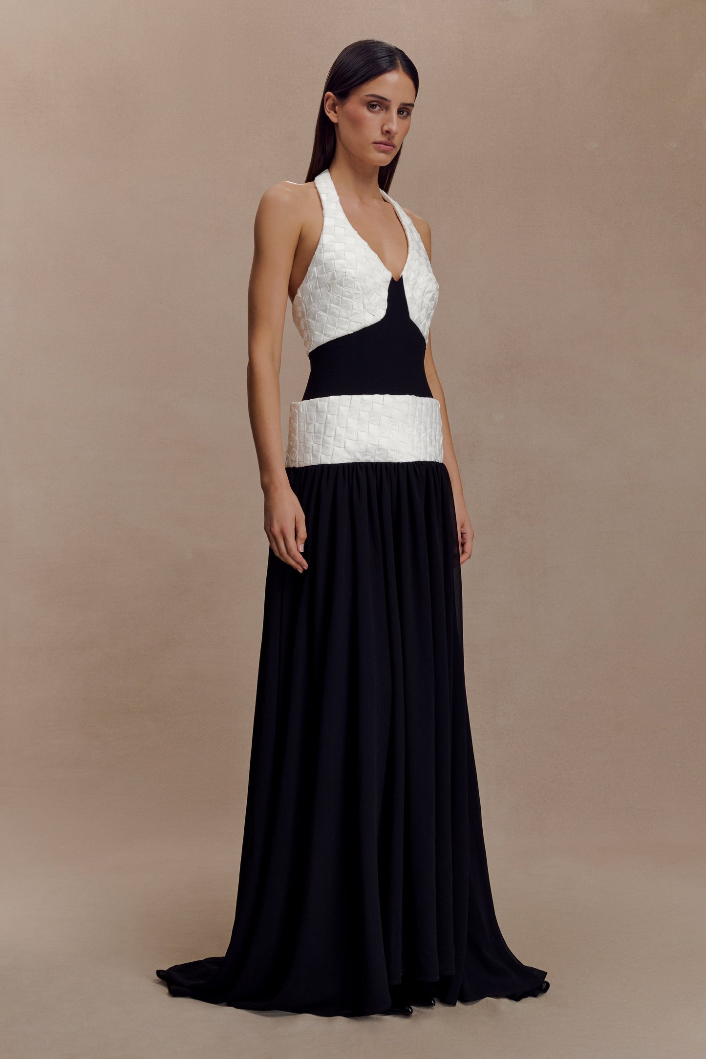 Vestido maxi de chiffon Celine - Negro/Blanco