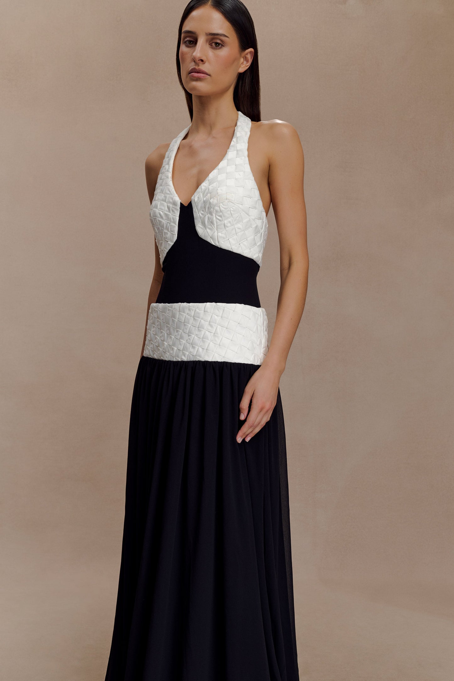 Vestido maxi de chiffon Celine - Negro/Blanco