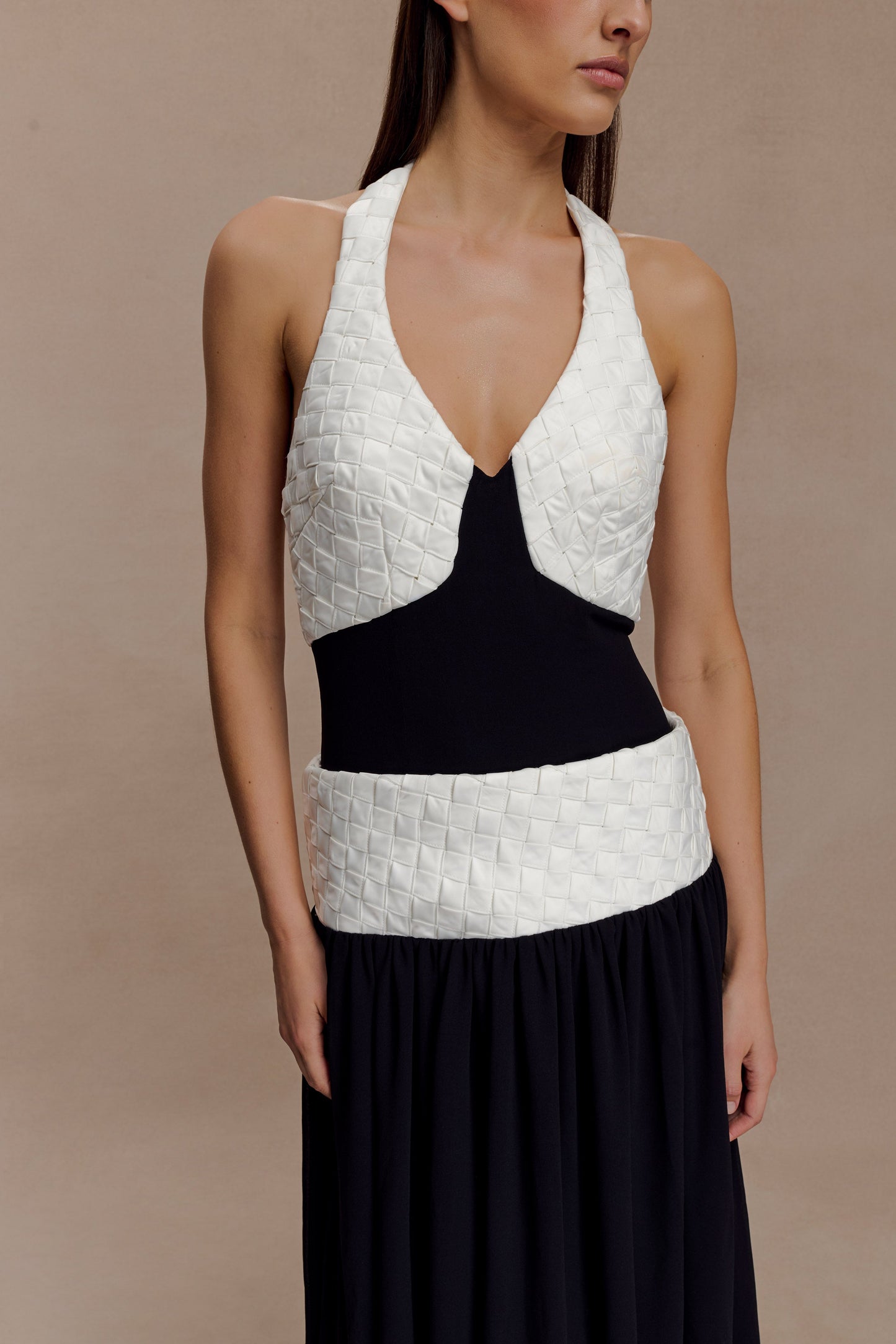 Vestido maxi de chiffon Celine - Negro/Blanco