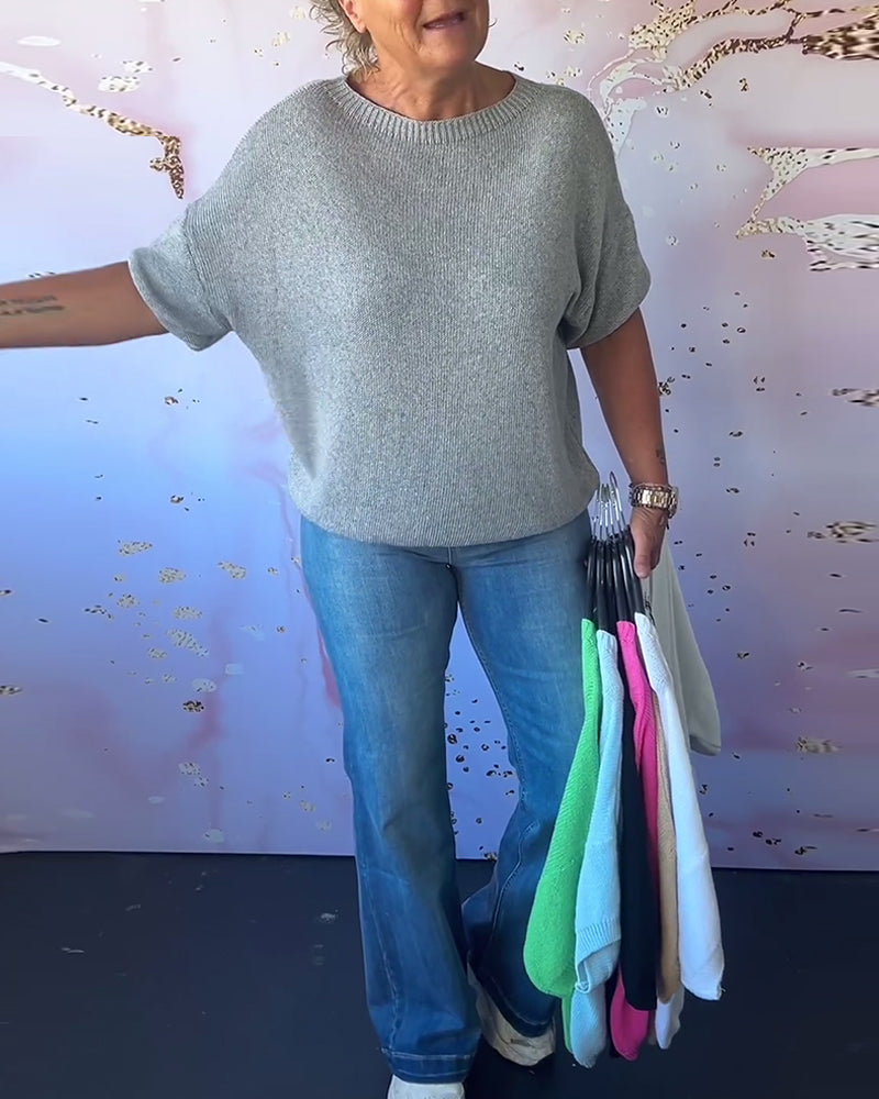 Sudadera de descanso de color sólido con cuello redondo