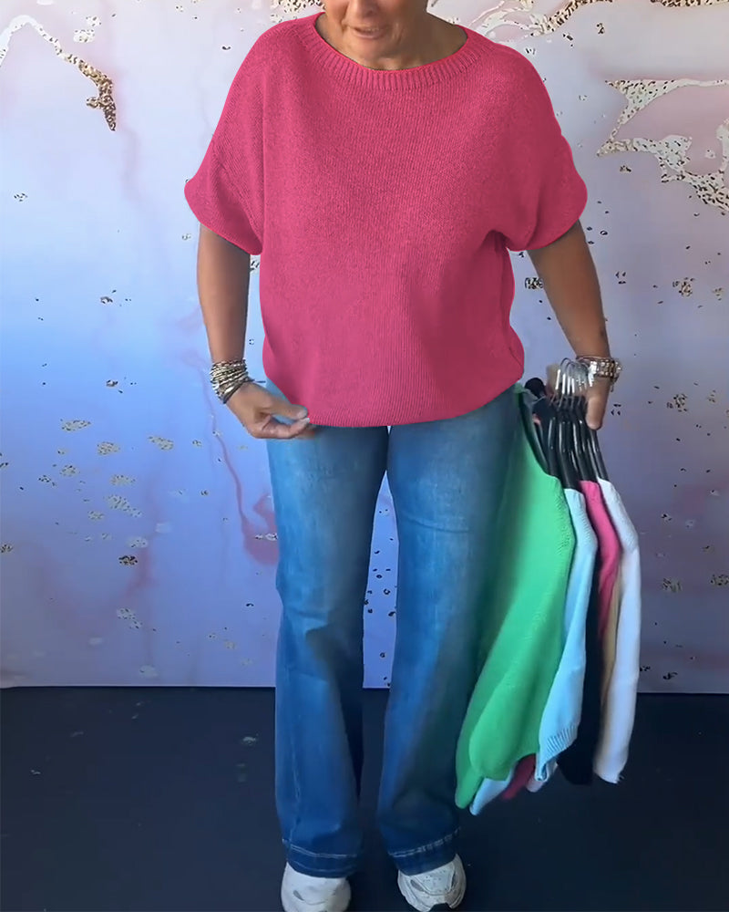 Sudadera de descanso de color sólido con cuello redondo