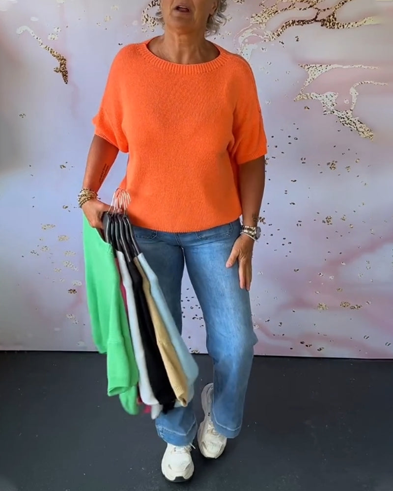 Sudadera de descanso de color sólido con cuello redondo