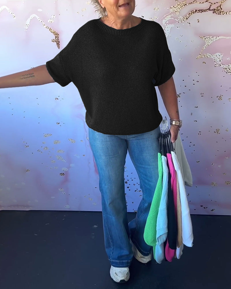 Sudadera de descanso de color sólido con cuello redondo