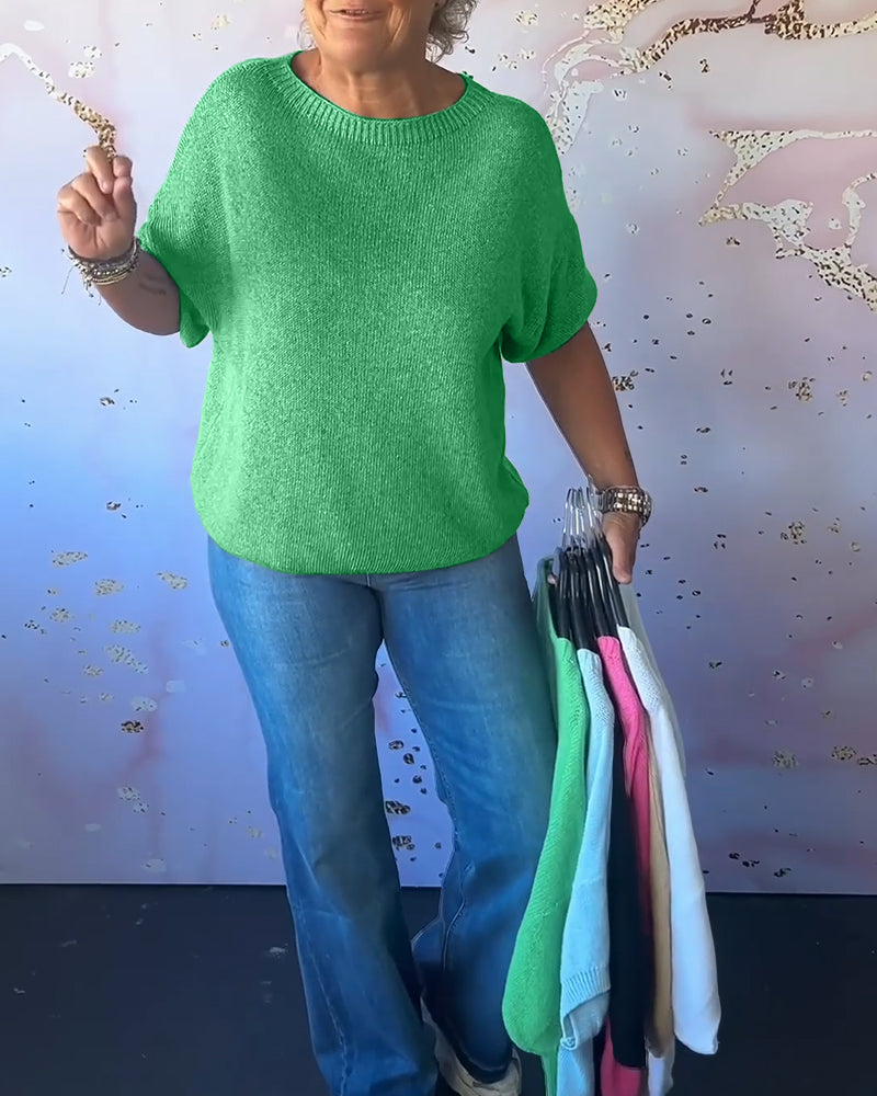 Sudadera de descanso de color sólido con cuello redondo