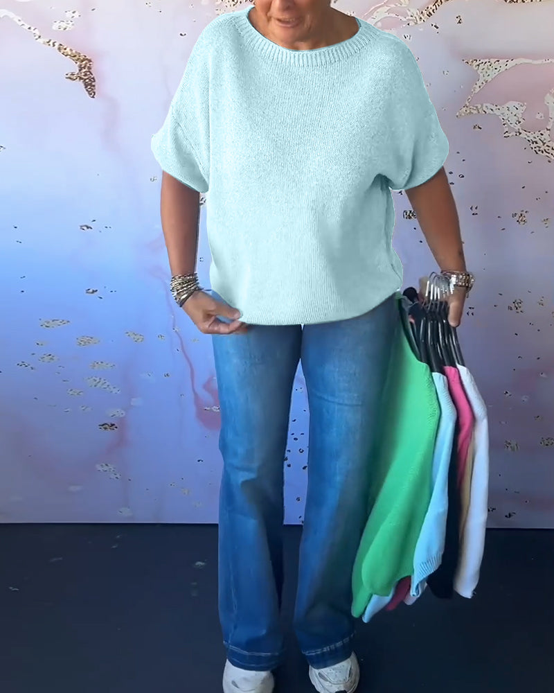 Sudadera de descanso de color sólido con cuello redondo