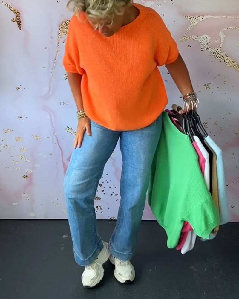 Sudadera de descanso de color sólido con cuello redondo