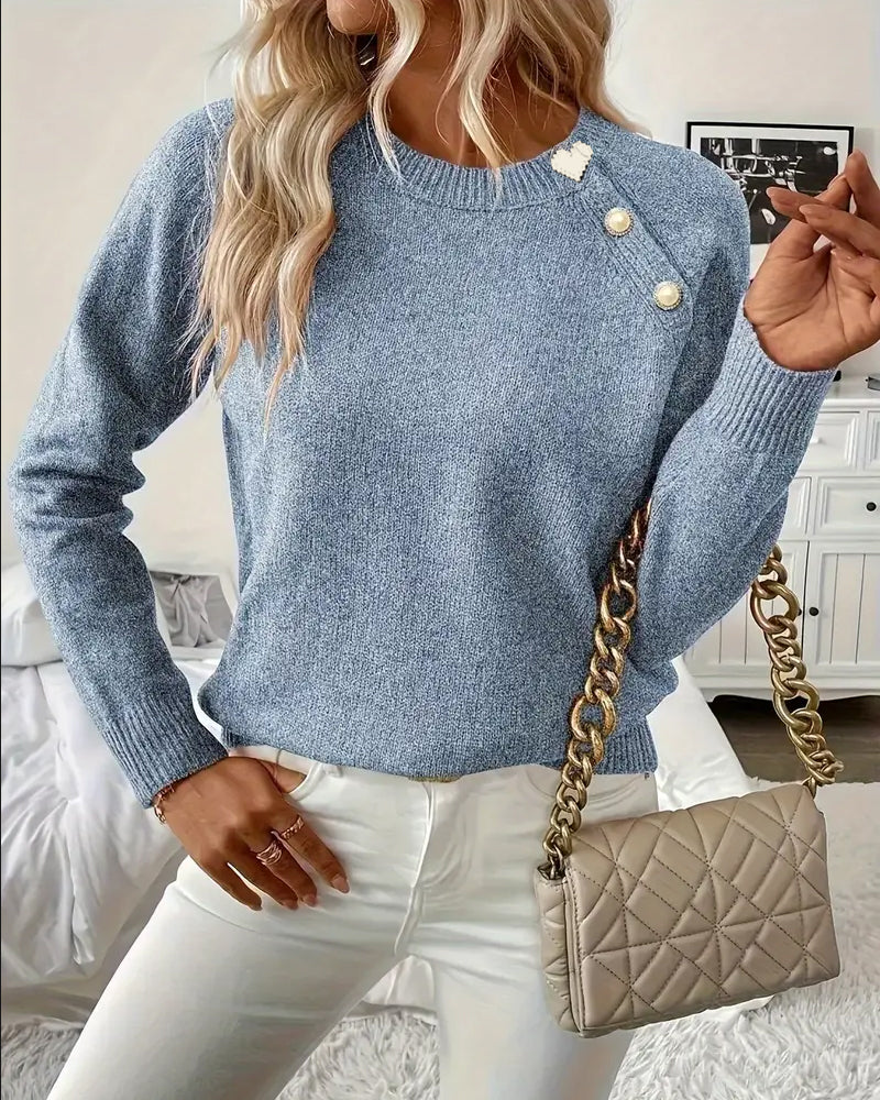 Camisa de manga raglán decorada con botón en la parte superior