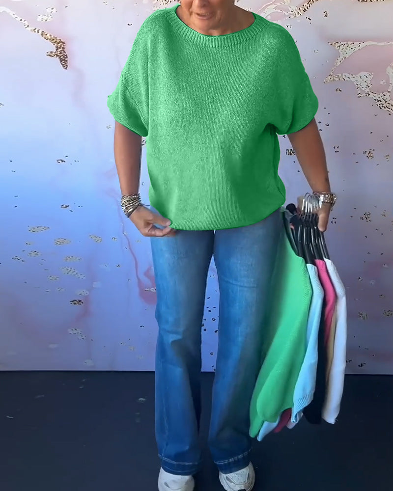 Sudadera de descanso de color sólido con cuello redondo