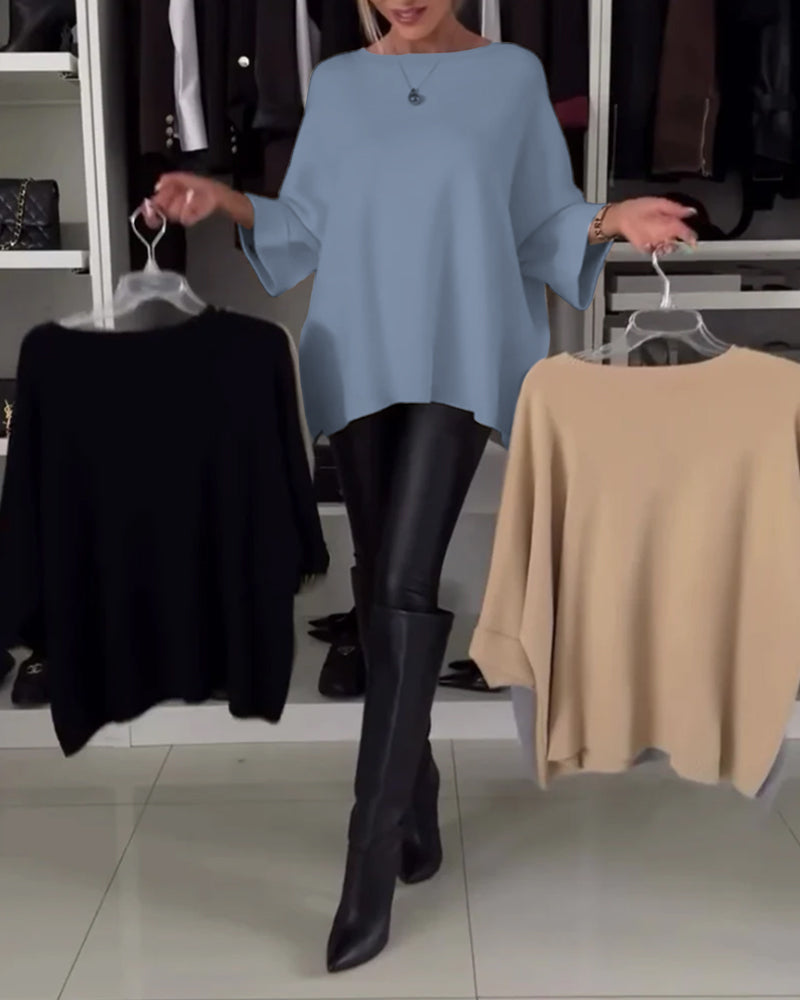 Pull de tendencia con botones y cuello redondo de color sólido