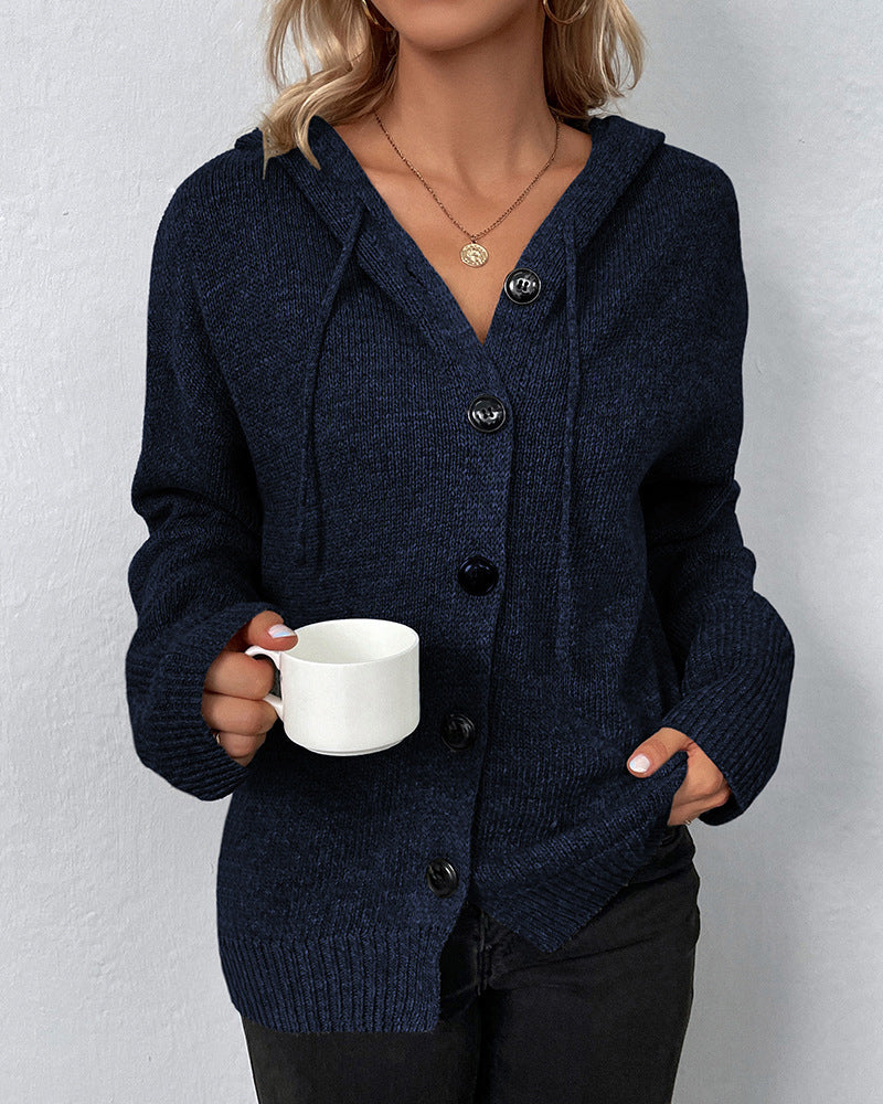 cardigan de punto con capucha y cordones