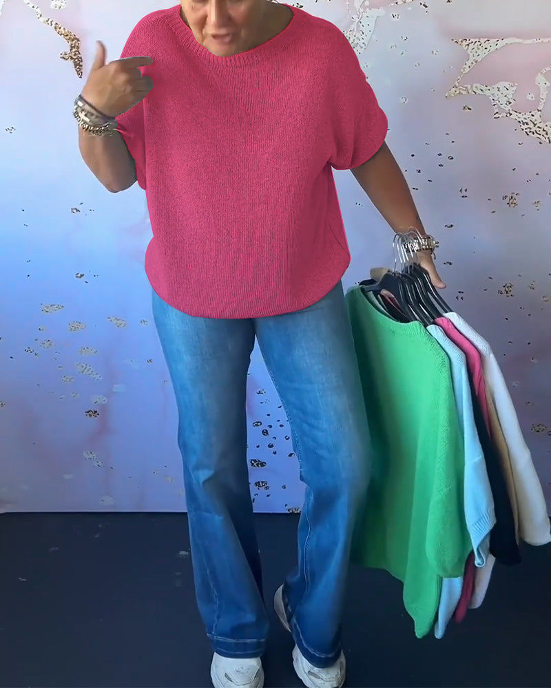 Sudadera de descanso de color sólido con cuello redondo