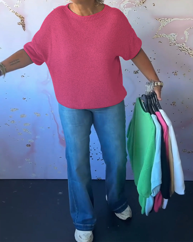 Sudadera de descanso de color sólido con cuello redondo