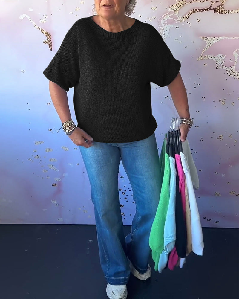 Sudadera de descanso de color sólido con cuello redondo