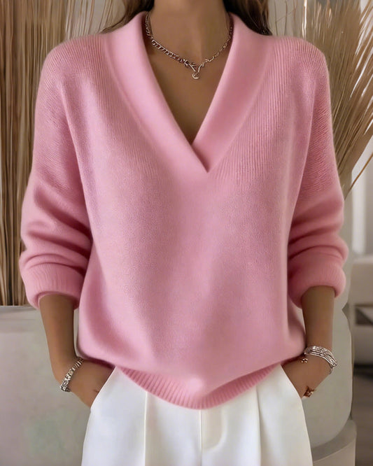 Pull de color sólido décontracté con escote en V