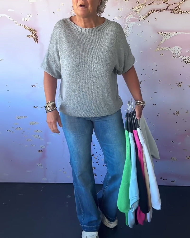 Sudadera de descanso de color sólido con cuello redondo