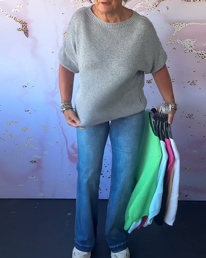 Sudadera de descanso de color sólido con cuello redondo