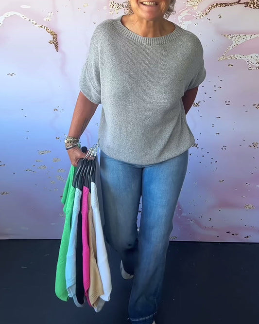 Sudadera de descanso de color sólido con cuello redondo