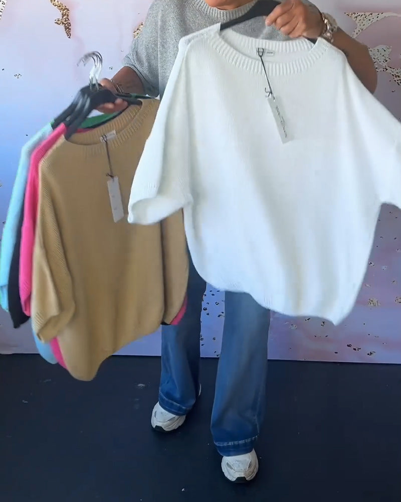 Sudadera de descanso de color sólido con cuello redondo