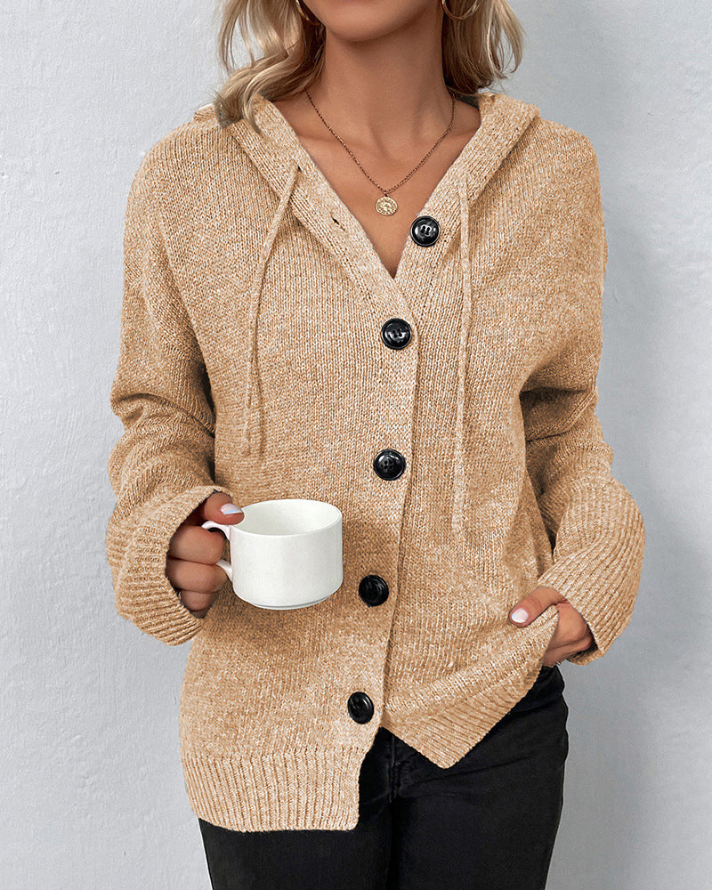 cardigan de punto con capucha y cordones