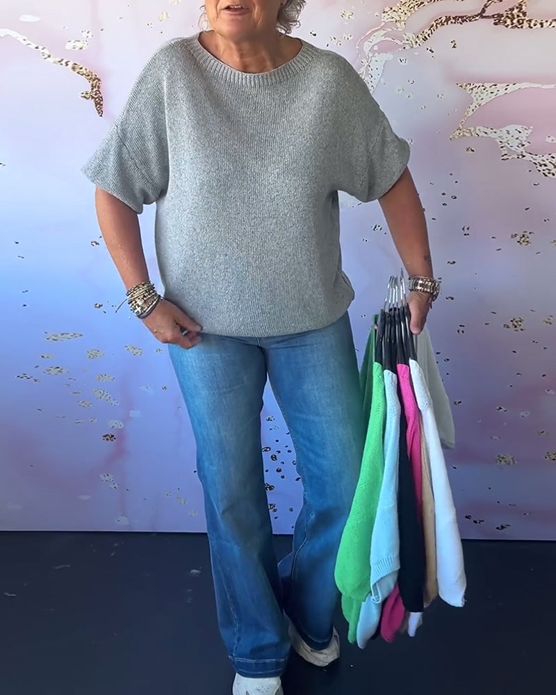 Sudadera de descanso de color sólido con cuello redondo